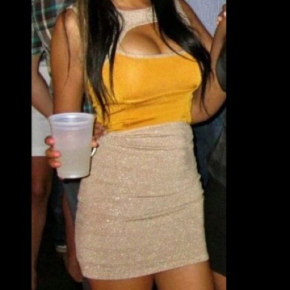 BEBE gold yellow Bodycon bandage dress xs/s